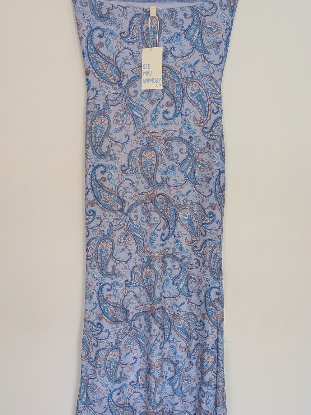 Blue Paisley Strapless Long Dress Size Medium Boho Chic NWT Sleeveless